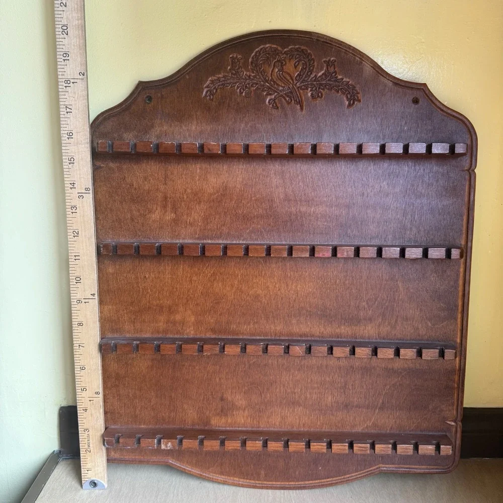 Unbranded Wood Souvenir Spoon Display Rack Large Brown Excellent Bird Carving